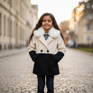 CARBON SOLDIER Color Block Wool Faux Fur Coat 7Y